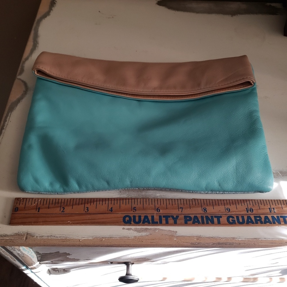 Gorjana Teal and Tan Foldover Clutch Purse - Picture 8 of 8